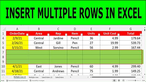 how to create multiple rows in excel