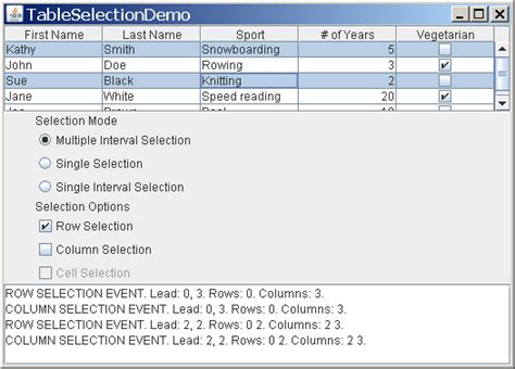 how to create table in java swing