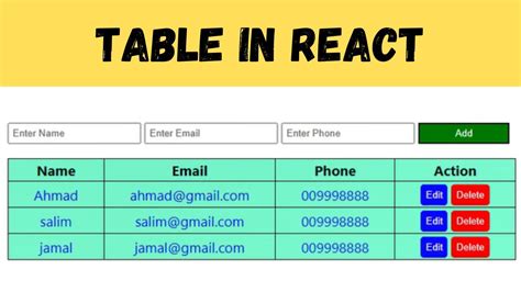 how to create table in react js