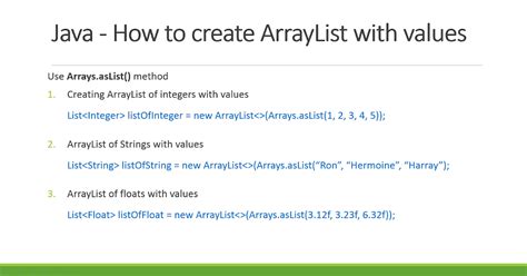 how to declare an arraylist in java