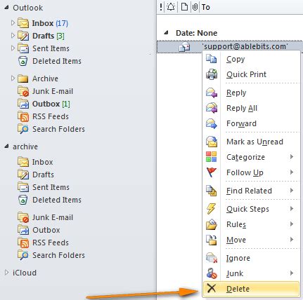 how to delete an email in outbox