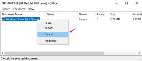 how to delete print jobs in queue