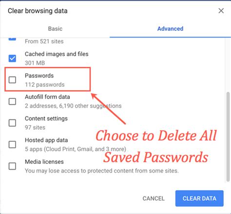 how to delete saved passwords in chrome