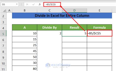how to divide whole column in excel