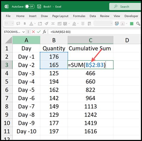 how to do cumulative addition in excel