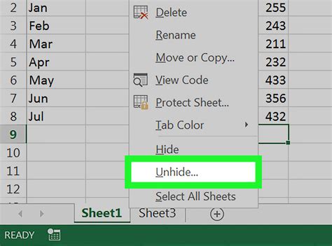 how to do unhide in excel