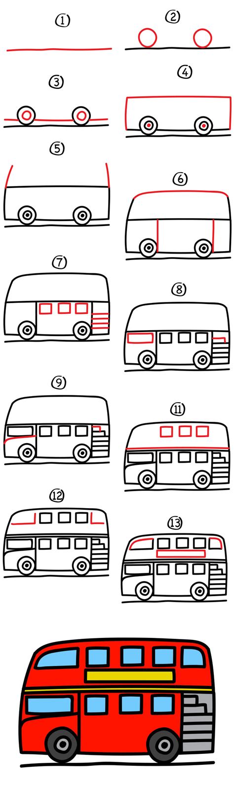how to draw a double decker bus