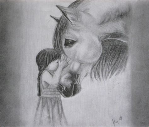 how to draw a girl kissing a horse