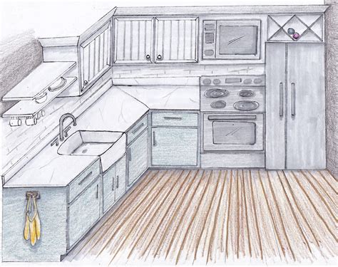 how to draw a kitchen and living room