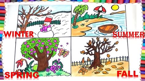 How To Draw Four Seasons For Kids How Seasons Drawing For Kids - Seasons Drawing For Kids