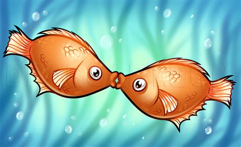 how to draw kissing fish