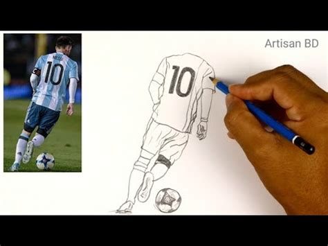 how to draw messi kicking a ball