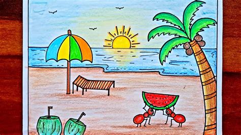 How To Draw Summer Season Scenery Drawing Tutorials Drawing Of Summer Season With Colour - Drawing Of Summer Season With Colour