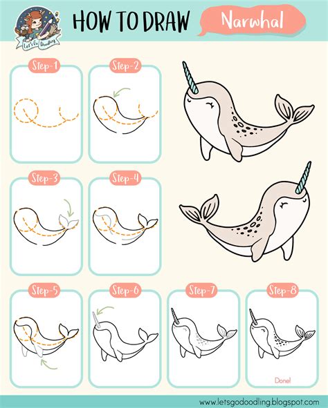 how to draw marvellous narwhal easy