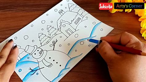 How To Draw Winter Season Step By Step Drawing Of Winter Season With Colour - Drawing Of Winter Season With Colour