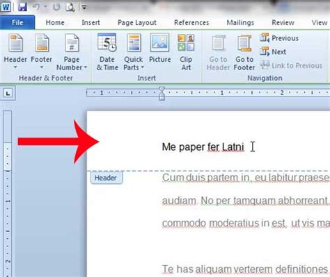 how to edit a header in word