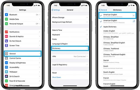 how to enable dictionary in iphone