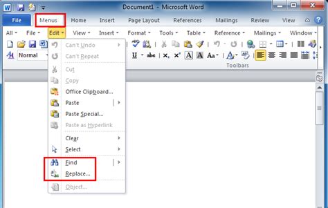 how to find replace in word
