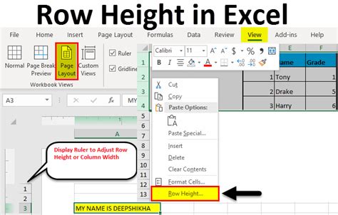 how to format row height in excel