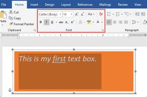 how to format text box in word