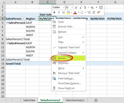 how to group date columns in pivot table