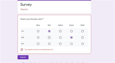 how to insert a table in google forms for matrices qustions.