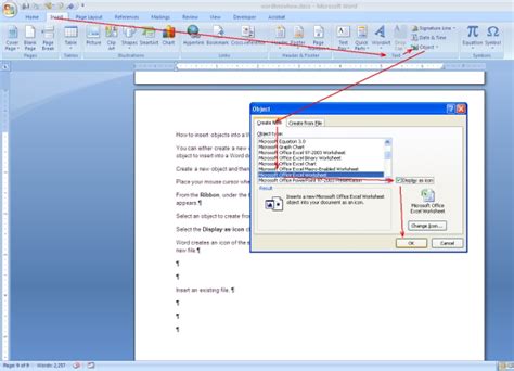 how to insert an object in word