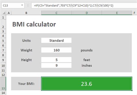 how to insert bmi formula in excel