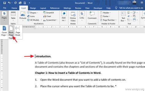 how to insert contents in word