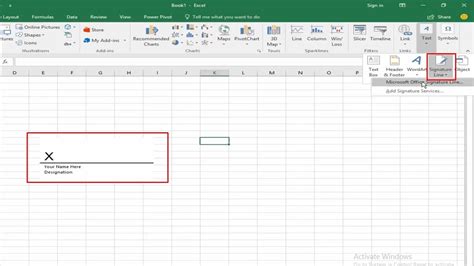 how to insert signature line in excel