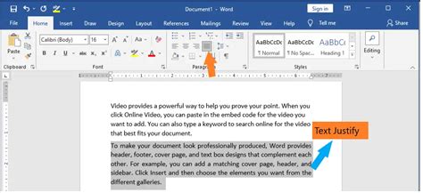 how to justify a paragraph in word