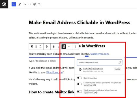 how to link email address in wordpress