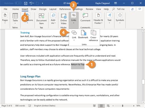 how to link words in word document