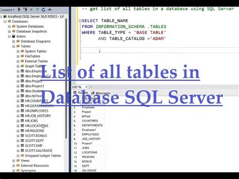 how to list tables in sql server