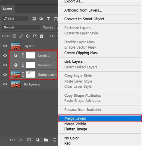 how to merge down layers in photoshop