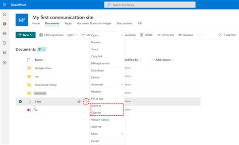 how to move document in sharepoint
