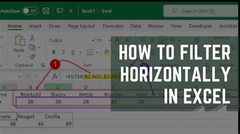 how to put horizontal filter in excel