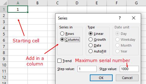 how to put sr no in excel