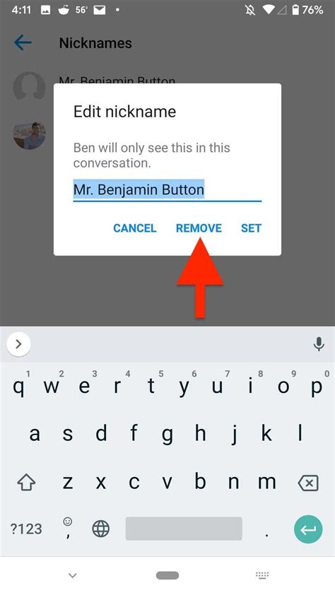 how to remove nickname in messenger