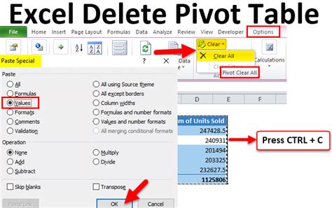 how to remove pivot table in excel