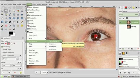 how to remove red eye in gimp
