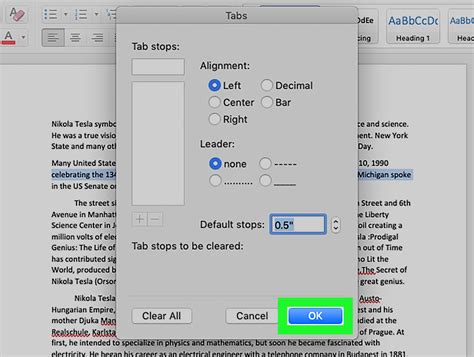how to remove tab in word
