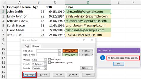how to replace all in excel