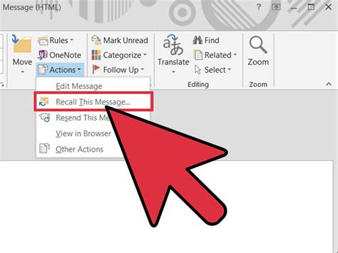 how to retract sent email in outlook