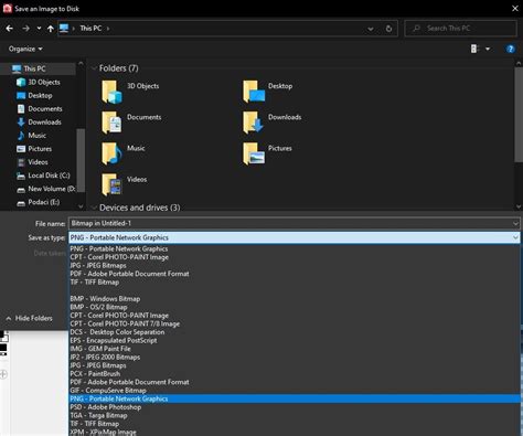 how to save png in coreldraw