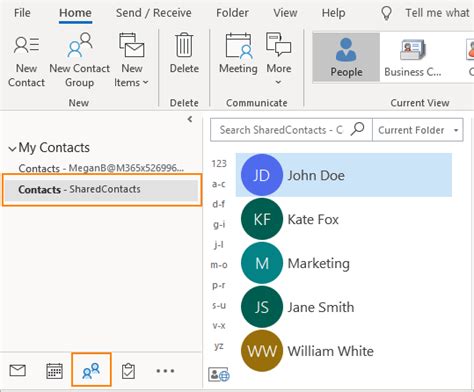 how to save shared contacts in outlook
