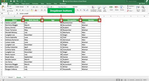 how to search for names in excel