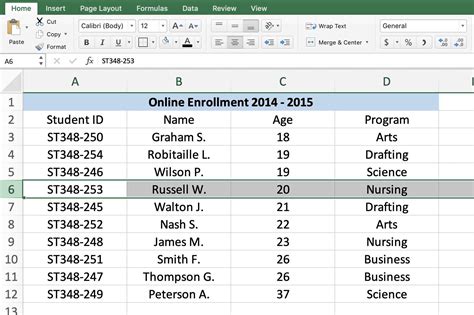 how to select a row in excel
