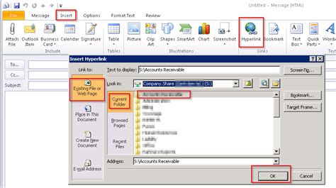 how to send folder link in outlook