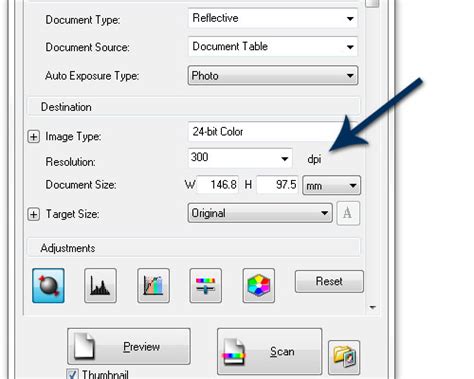 how to set dpi in scanner